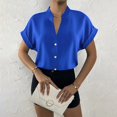 thumbnail image 4 of Birdeem Hauts pour Femmes de Couleur Unie à Boutons T-Shirts à Col en V Blouse, 4 of 9