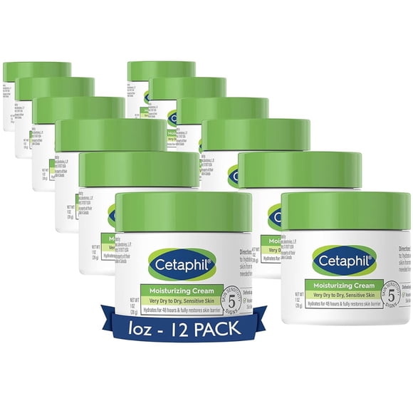 Cetaphil Face & Body Moisturizer, Hydrating Moisturizing Cream for Dry to Very Dry, Sensitive Skin, NEW 1 oz 12 Pack, Fragrance Free, Non-Comedogenic, Non-Greasy