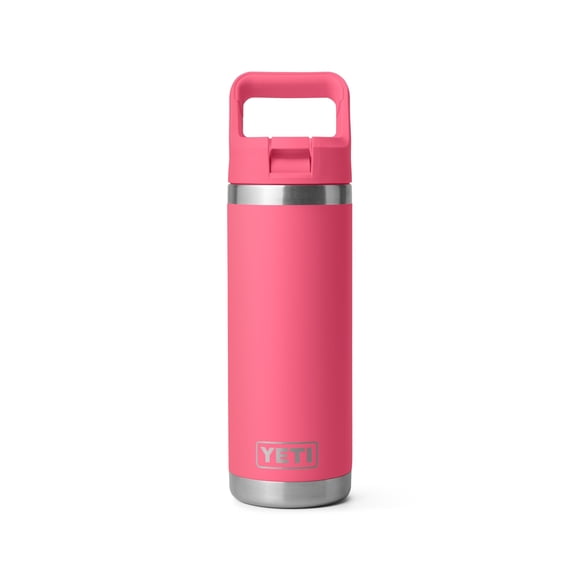 YETI Rambler 18 oz Bottle, Vacuum Insulated, Stainless Steel with Straw Cap, Tropical Pink