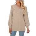 thumbnail image 1 of IROINID en Solde T-Shirt à Manches Longues en Polyester pour Femmes Confortable Été Col Rond Hauts Sexy Blouse Régulière Unie, Beige, 1 of 7
