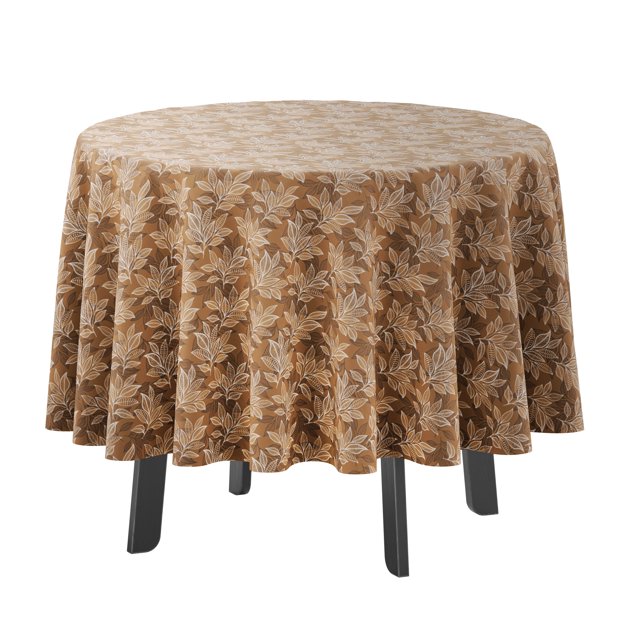 Vargottam Indoor/OutdoorRoundTablecloth 58 InchRoundTablecloth Waterproof PatioTableCloths- Spring/SummerTableCovers for Backyard CircularTable/BBQs/Picnic -Light Brown