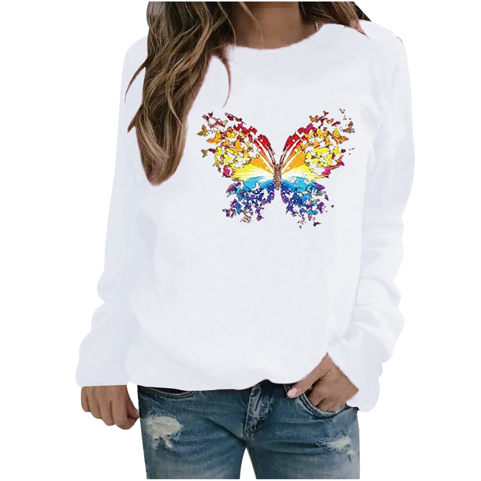 Hauts Décontractés d'Hiver pour Femmes, Chandail à Imprimé Papillon pour Dames, Blouse, T-Shirt, Chandail