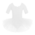 thumbnail image 3 of inhzoy Robe Tutu de Danse Ballet pour Filles Manches Courtes Justaucorps Combinaison de Gymnastique Performance de Scène Blanc 4TG, 3 of 6