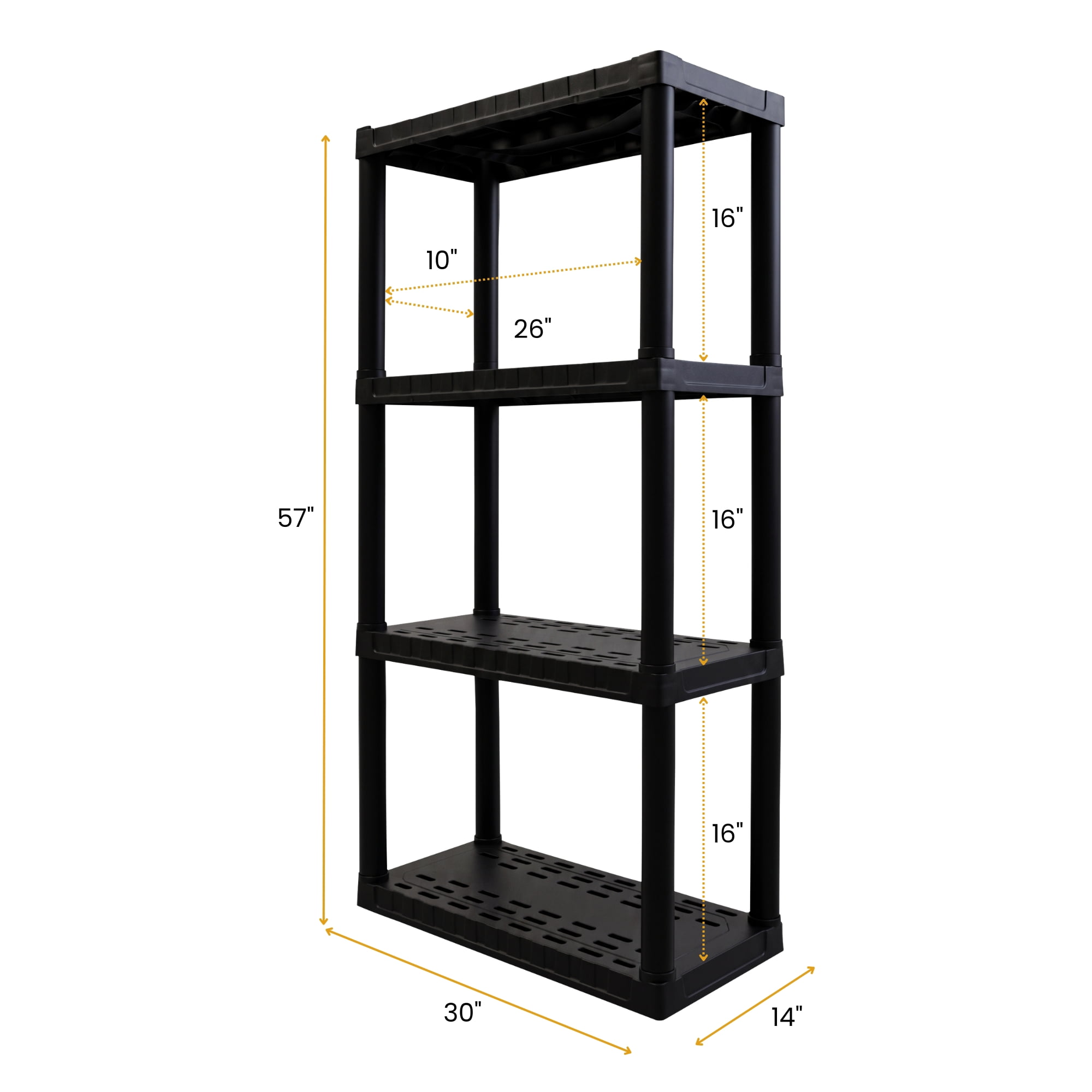 Hyper Tough Plastic Shelf Garage Shelves 4-Tier 57"H x 14"D x 30"W 2-Pack Black-400 lb Total Capacity