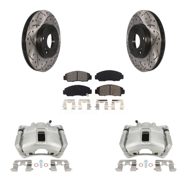 Transit Auto Front Disc Brake Coated Caliper Drilled Slotted Rotors and Semi-Metallic Pads Kit for Car Honda Accord KCD-100183S