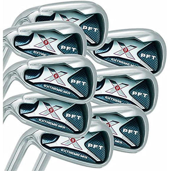 Left Handed PFT X9 Extreme MOI Iron Set Senior Mens complete 8-Piece Iron Set (4-SW) Senior Flex A Flex club with Premium Mens Arthritic golf grip