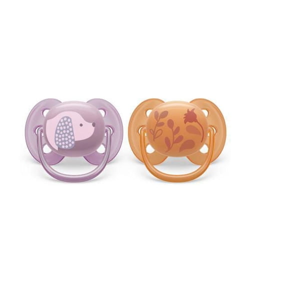 Philips Avent Ultra Soft Pacifier 6-18m, violet puppy / orange leaves, 2 pack SCF091/18