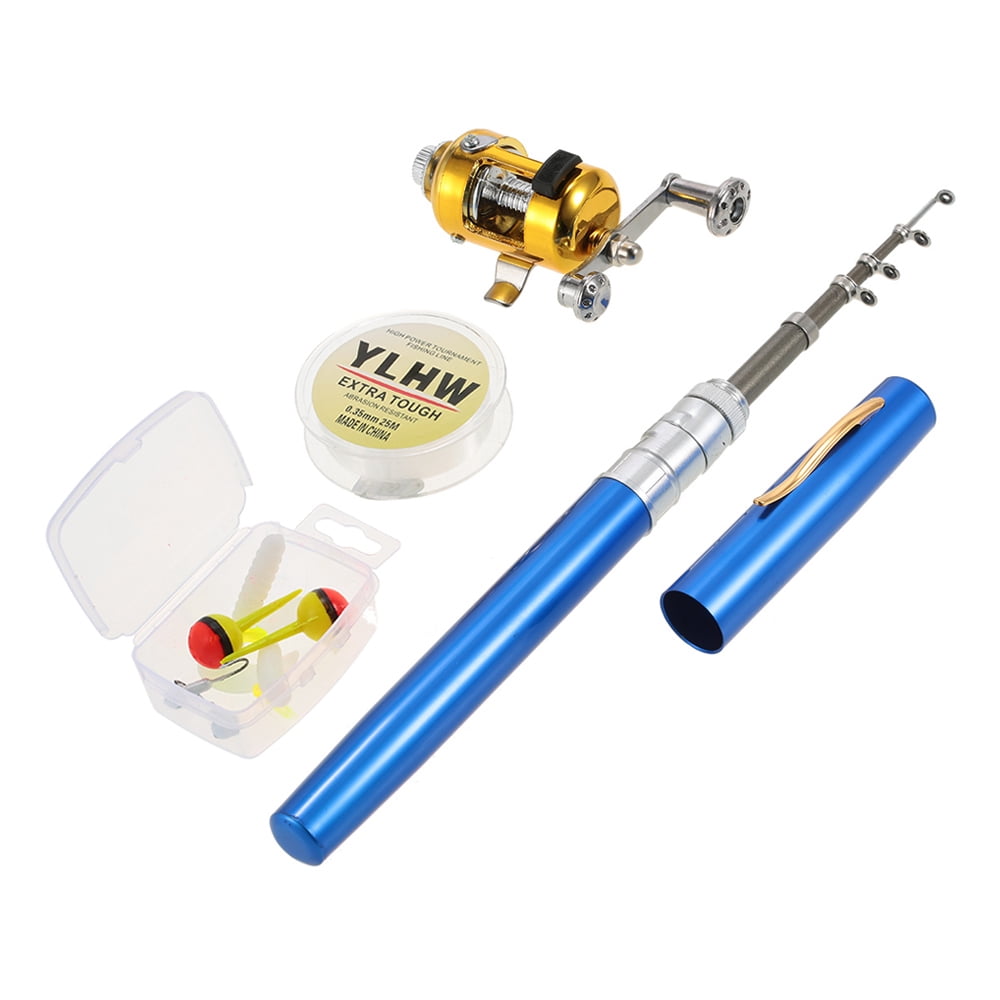 Fishing Rod Reel Combo Set Mini Telescopic Portable Pocket Pen Fishing Rod Pole + Reel Aluminum Alloy Fishing Line Soft Lures Baits Jig Hooks