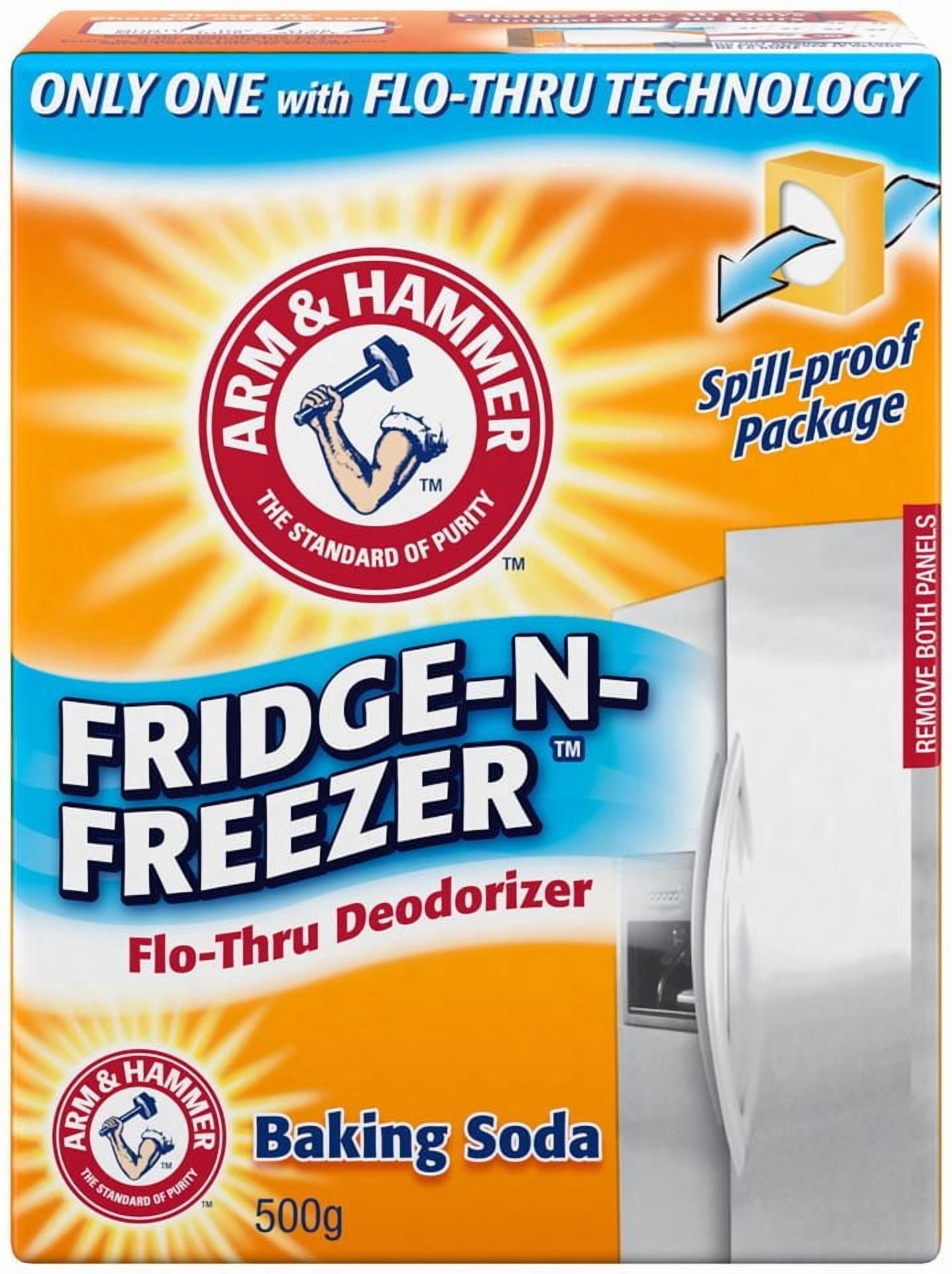 Désodorisant au bicarbonate de soude Arm & Hammer pour réfrigérateur et congélateur, 500g, Système de ventilation Flo-Thru, élimine les odeurs pour réfrigérateur et congélateur