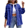 thumbnail image 1 of RXMEKW Womens Shirts Casual, Solid Color Denim Jacket with Detachable Hood, 1 of 9