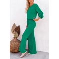 thumbnail image 3 of ORUYROP Ensemble de Pull 2 Pcs pour Femmes Haut Court à Manches Longues et Pantalon Large, 3 of 5