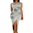 thumbnail image 1 of Women Summer Halter Bodycon Dress Vintage Split Backless Midi Dresses, 1 of 6