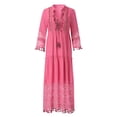 thumbnail image 3 of JUNWELL Robe Bohème d'Été pour Femmes, Robe Maxi Décontractée Grande Taille, Couleur Unie, Col en V, Robes Soleil, Dentelle à Franges, Longue Robe, 3 of 7