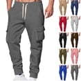 thumbnail image 1 of YOIAVAIOY Fleece Jogger Pants for Men Drawstring Waist Cargo Sweatpants Winter Athletic Pants with Flap Pockets Coffee M, 1 of 6
