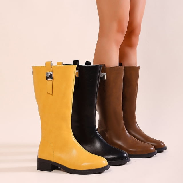 Sentmoon Bottines pour Femmes Bottes d'Hiver Femmes à la Mode Décontractées d'Hiver Style Britannique Qualité Faites à la Main Bottes Longues