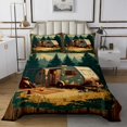 thumbnail image 2 of Ensemble de Couvre-Lit Format Simple avec 1 Taie d'Oreiller, Ensemble de Courtepointe Happy Camping Accessoires de Roulotte Rétro Vintage de Style Ferme Ensemble de Jeté de Lit Doux pour Enfants et Adultes Décoration de Chambre à Coucher, 2 of 3