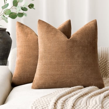 ZAHAZOHO Lot de 2 Housses de Coussin Décoratives à Texture Douce pour Canapé Sofa, 18x18 Pouces, Bronze