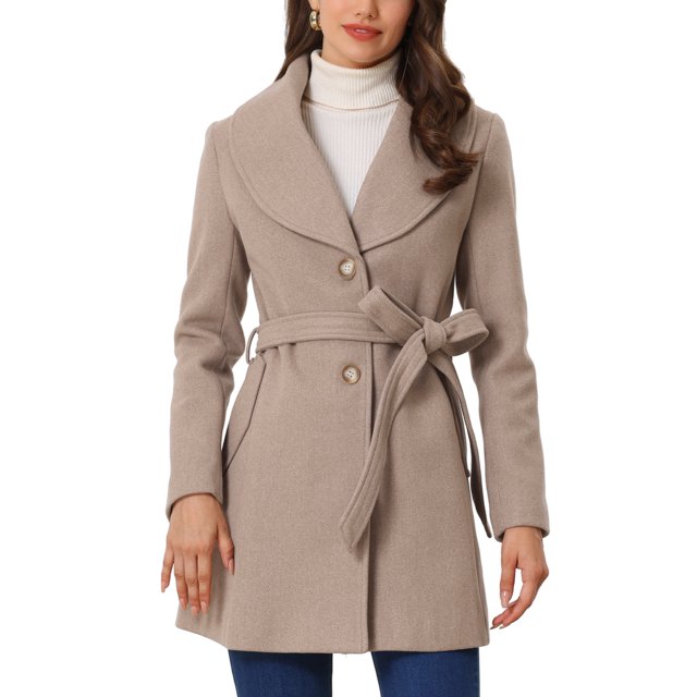 INSPIRE CHIC Manteau Trench Long pour Femme, Mignon, Col Rabattu, Simple Boutonnage, Ceinturé, TP Kaki Clair