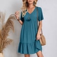 thumbnail image 3 of Robes à Volants pour Femmes Grande Taille Été à Manches Courtes Robe à Volants Décontractée Babydoll V Neck Robes pour Dames Bleu, 5TG, 3 of 7