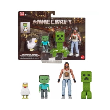 A Minecraft Movie Garrett Creeper Zombie & Chicken Figurine d'Action Ensemble de 4 (Jeté Manoir Forestier)