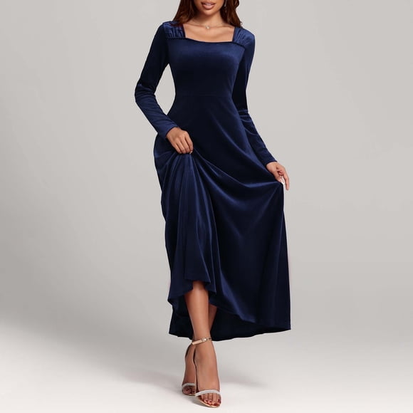 FcBaudy Long Sleeve Square Neck Dress,Spring Dresses for Women,Womens Dresses Women's Long Sleeved V-neck Velvet Long Dress With Slim Temperament Velvet Dress Formal Dress Women dress