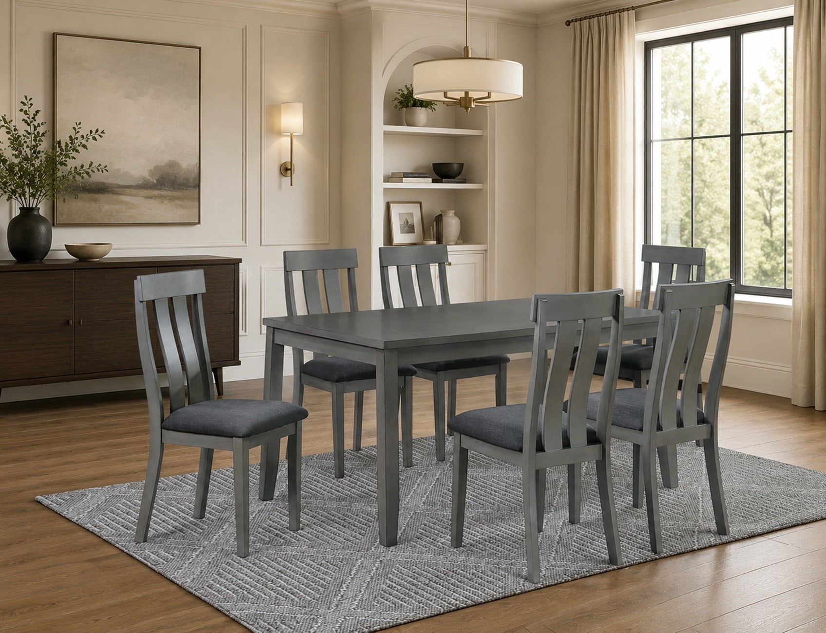 K-Living 7 Pcs Mira Solid Wood Dining Table Set (Table with 6 Chairs)
