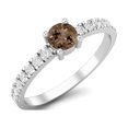 thumbnail image 2 of 0.65 Ctw Rond Fumé Quartz 925 Sterling Silver Solitaire Accents Femmes Bague de Mariage, 2 of 3