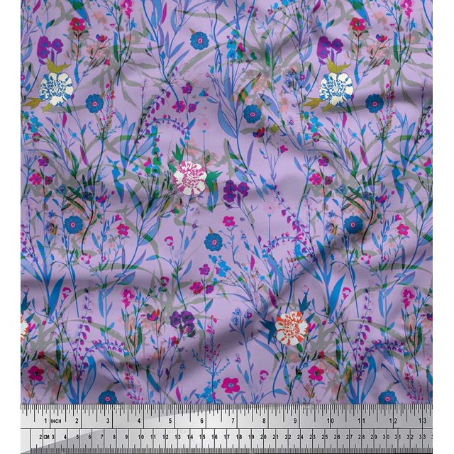Soimoi Purple Moss Georgette Fabric Leaves & Floral Print Sewing Fabric BTY 42 Inch Wide