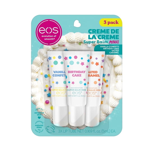 eos 24H Moisture Super Balm Minis- Crème de la Crème, Limited-Edition Lip Mask, Lip Mask, Made for Sensitive Skin, Shea Butter, Variety Pack, 0.169 fl oz, 3-Pack