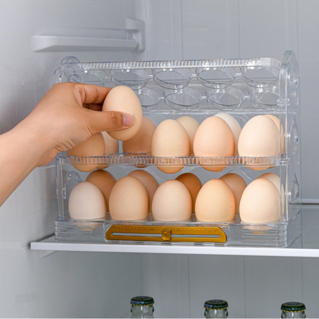 MesaSe Egg Container for Refrigerator 3-Tier Holder Rack with Handle & Flipping Tier Time Marker 30 Counts