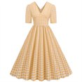 thumbnail image 1 of Pisexur Robe à Manches Courtes à Col en V Mode Femmes Été Robe Poupée à Col en V Robe Plissée à Trois Couches de Couleur Unie Robe pour Femmes, 1 of 6