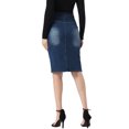 thumbnail image 3 of Unique Bargains Jupe en Denim Décontractée pour Femme à Taille Haute avec Fente avant, Extensible, Coupe Trapèze, Bleu Foncé, M, 3 of 5
