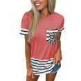 thumbnail image 1 of Nouveau T-Shirt Décontracté pour Femmes Manches Courtes Hauts Imprimé Rayé Patchwork Col Rond Tee Grande Taille Poches Blouse Ample, 1 of 6