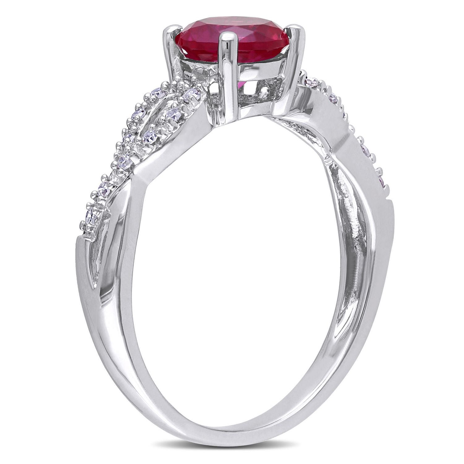 Tangelo 1 Carat T.G.W. Created Ruby And 0.10 T.W. Diamond 10 K White Gold Cross-Over Ring