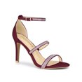 thumbnail image 1 of BLISSFUL STEP Women's Rhinestone Ankle Strap Stiletto High Heels Sandals Burgundy (Size 5), 1 of 6