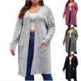 thumbnail image 1 of Meichang Women's Plus Size Cardigan Lightweight Open Front Long Sleeve Ribbed Knit Cardigan Casual Long Cardigan Sweater with Pockets, 1 of 9