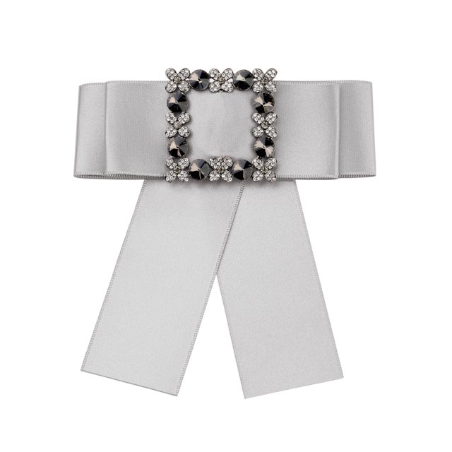 Unique Bargains Broche Carrée en Strass avec Nœud pour Femmes Couleur Unie Rétro Chic Gris Clair