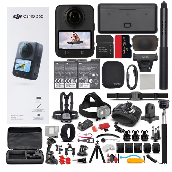 DJI Osmo 360 Caméra d'Action Combo Aventure, Double Objectif Enregistrement 8K, Ensemble Étanche + Trousse d'Accessoires