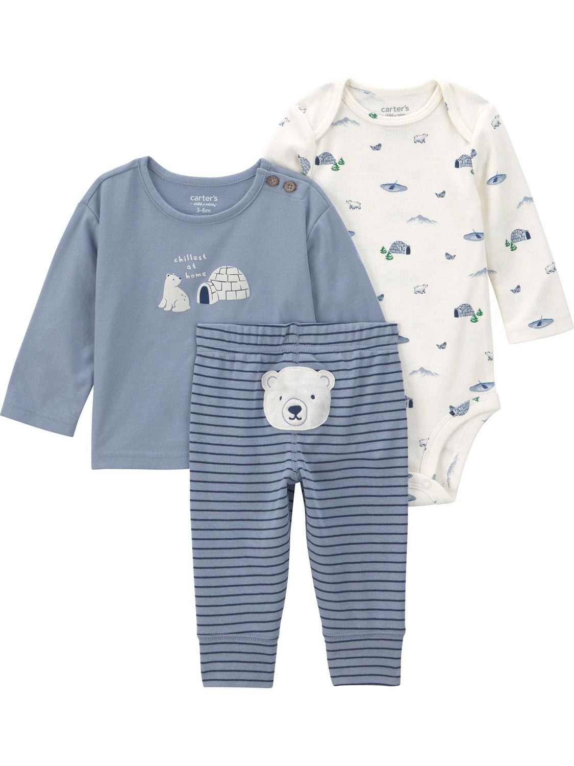 Carter's Child of Mine Baby Boy 3-Piece Bear Bodysuit and Pant Set