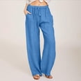 thumbnail image 1 of drppepioner Women Casual Solid Cotton Linen Drawstring Elastic Waist Long Wide Leg Pants, 1 of 9