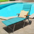 thumbnail image 3 of Topbuy 2PCS Folding Outdoor Rattan Chaise Lounge Chair Cushioned Recliner with Wheels&Turquoise Cushion, 3 of 10