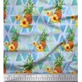 thumbnail image 1 of Soimoi Blue Cotton Poplin Fabric Triangle & Pine Fruits Print Sewing Fabric Yard 56 Inch Wide, 1 of 1