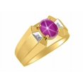 thumbnail image 3 of RYLOS Men's Rings 14K Yellow Gold Rings Classic Designer  9X7MM Oval Gemstone &  Sparkling Diamond Ring Star Ruby July Birthstone Ring Size 10, 3 of 7