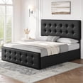 thumbnail image 4 of Full Size Bed Frame with 4 Storage Drawers and Headboard, Faux Leather Upholstered Platform Bed Frame with Wooden Slats Support, Button Tufted Design, No Box Spring Needed, Black, 4 of 9