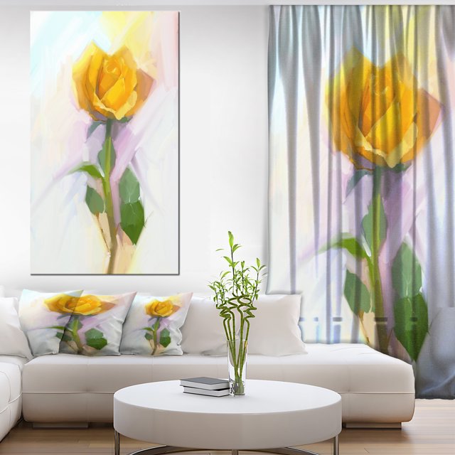 Design Art - Rose With Green Leaves Painting