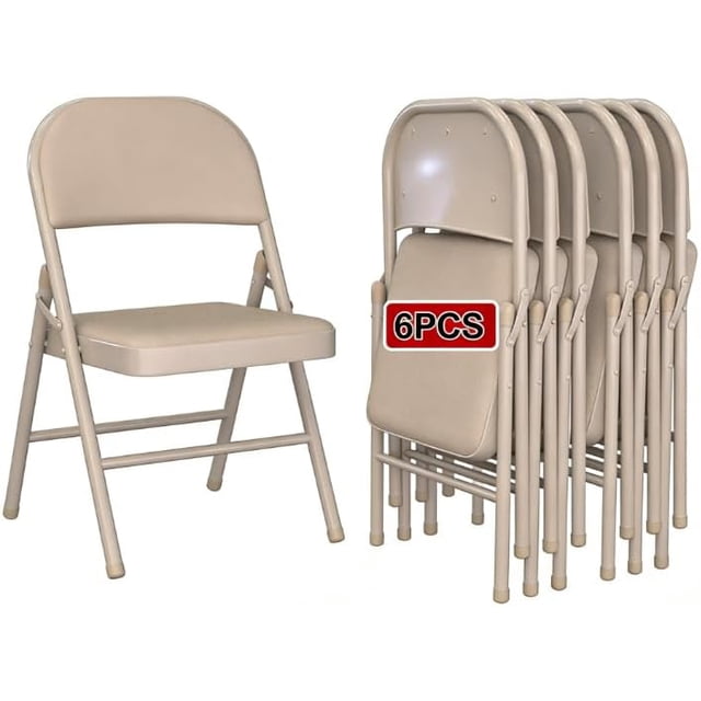 YLGJ Metal Folding Chairs Set of 6, PU Padded Stackable Gray