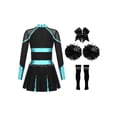 thumbnail image 2 of Eandarui Uniforme de Cheerleading pour Fille Robe Plissée à Manches Longues Tenue de Performance de Cheer d'École 5-16 Ans Bleu Vert&Noir 12, 2 of 5
