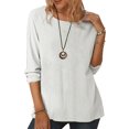 thumbnail image 2 of Hauts en Lin pour Femmes Été Femmes Automne Hiver Uni Coton Lin Col Rond Manches Longues T-Shirt Ample Haut Femmes T-Shirts à Manches Longues T-Shirts Longs pour Femmes Été T-Shirts pour Femmes, 2 of 5