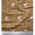 thumbnail image 1 of Soimoi Brown Poly Georgette Fabric Text & Owl Bird Printed Fabric 1 Yard 42 Inch Wide, 1 of 5