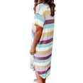 thumbnail image 3 of LUXUR Nuisette pour Femmes Chemise de Nuit Rayée Robe de Nuit à Col en V Tenue de Nuit Décontractée Robes T-Shirt à Manches Courtes Violet P, 3 of 3